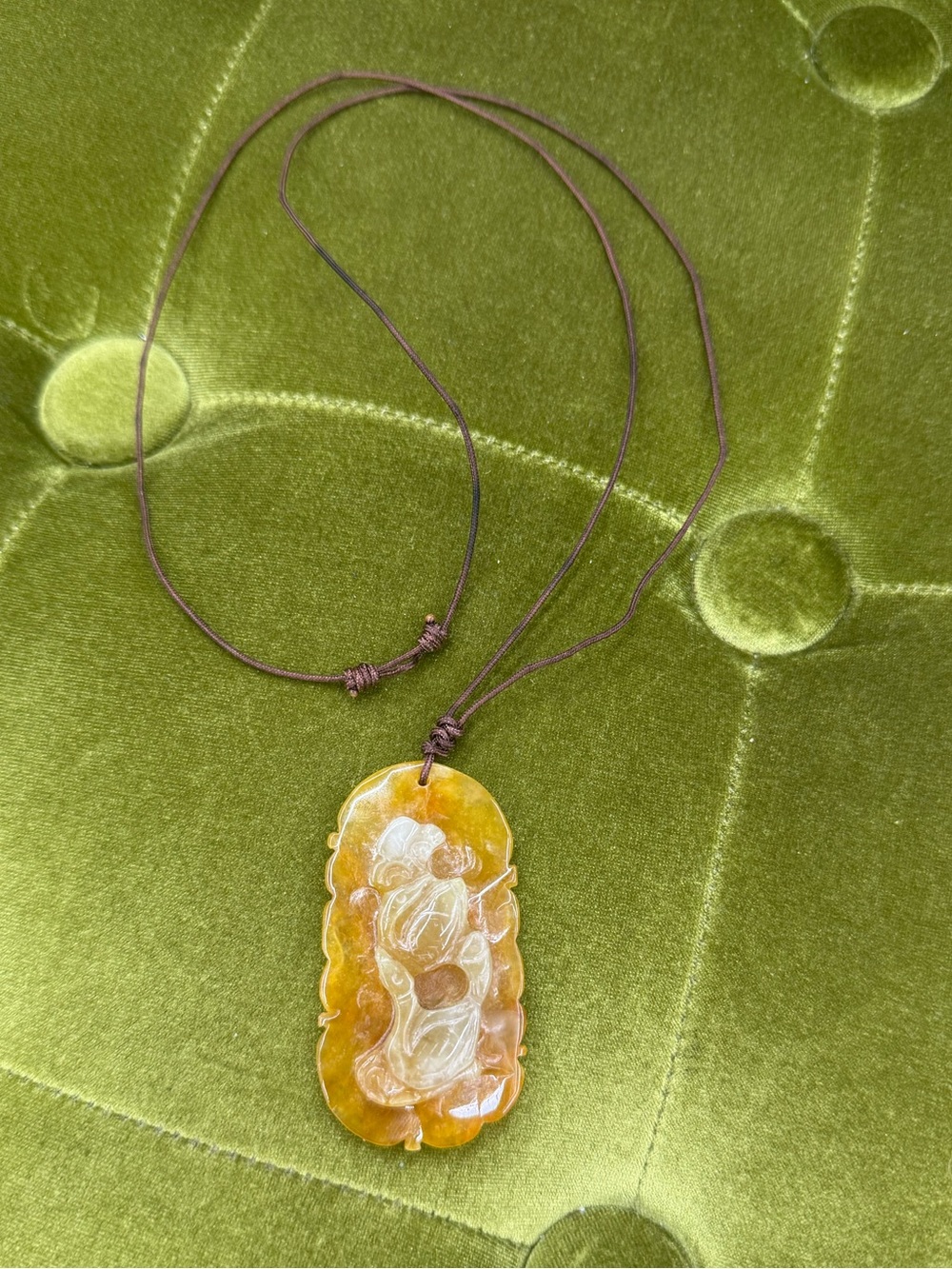 Yellow Carved Jade Pendant Necklace - Women Jewelry